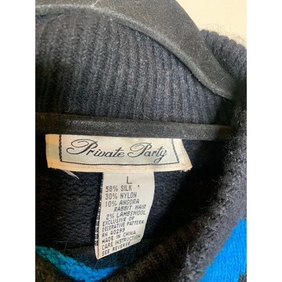 Vintage Silk Angora Blend Black Blue Diamond Beaded Sweater Sz Large - Picture 9 of 9